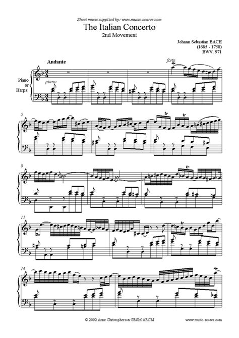 Bach. bwv 971 Italian Concerto, 2nd Movement classical sheet music