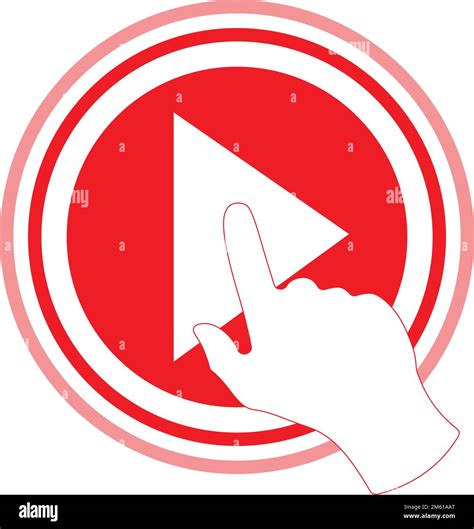 Live video stream with a hand icon, press a play button shape. Round ...