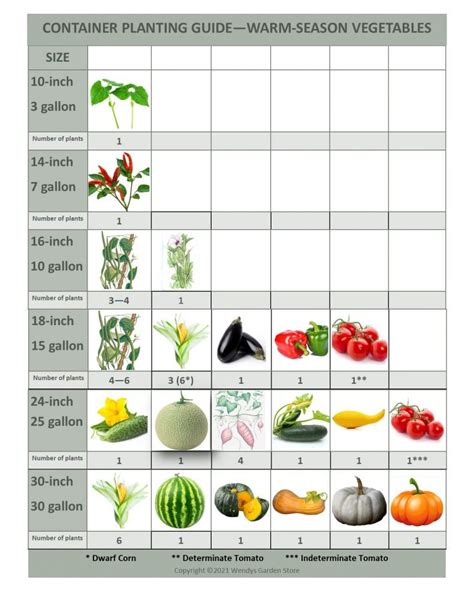 Container Gardening Plant Container Size Chart