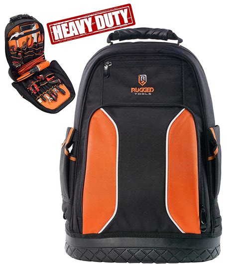 rugged tools pro tool backpack - 40 pocket heavy duty jobsite tool bag perfect storage ...