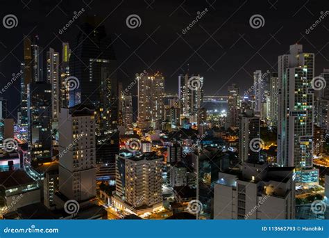 Skyscraper Building at Night, Cityscape - Panama City Skyline Editorial ...