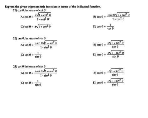 Solved Express the given trigonometric function in terms of | Chegg.com