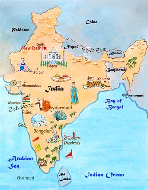 Illustrated Map of India With Cities - Etsy