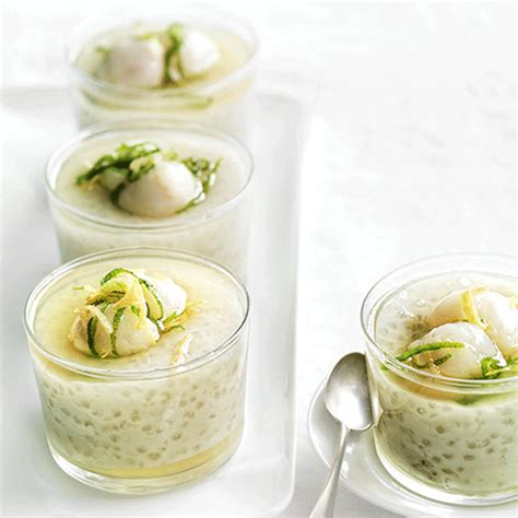 Sago and Coconut Pudding with Lychees recipe