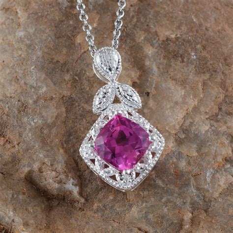 Lab Created Pink Sapphire (Cush) Pendant in Platinum Overlay Sterling Silver Nickel Free With ...