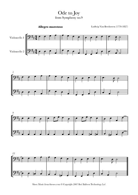 Beethoven, Ludwig van - Ode to Joy Sheet music for Cello Duet - 8notes.com