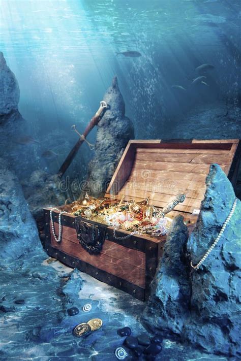 Open treasure chest with bright gold underwater. Photo of open treasure chest wi , #Ad, #chest ...