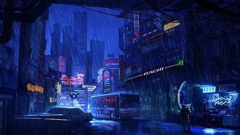 HD wallpaper: artwork, futuristic, futuristic city, night, rain, dark ...