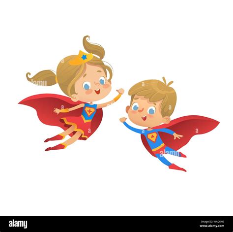 Superhero kids cartoon vector illustration. Super hero children ...