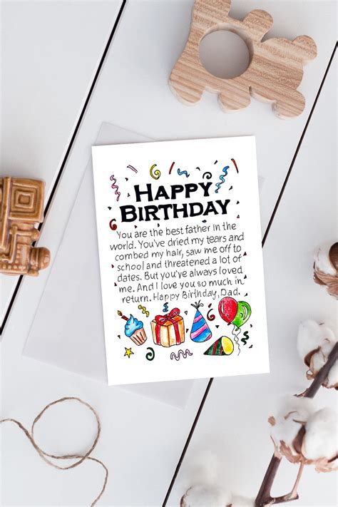 Happy Birthday Card for Dad With Quotes. Birthday Card for Dad Print ...