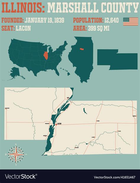 Map of marshall county in illinois Royalty Free Vector Image