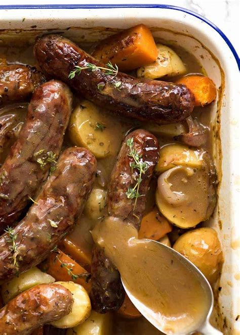 Sausage Bake with Potatoes and Gravy | RecipeTin Eats