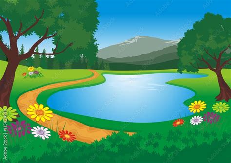 Natural scenery cartoon background Stock-Vektorgrafik | Adobe Stock