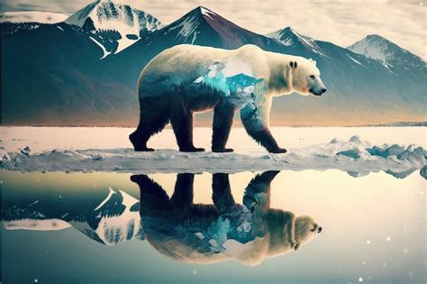 Premium Photo | Polar bear suffer from climate change in double exposure