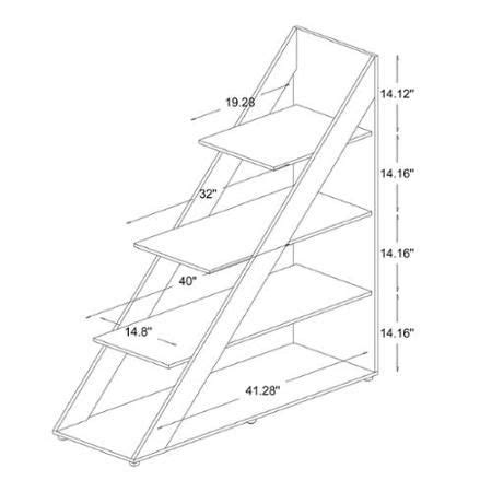 a drawing of a shelf with three shelves on each side and two levels above it