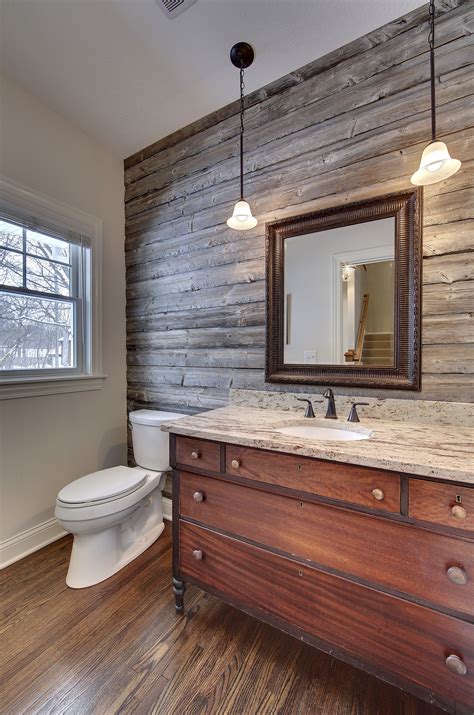 wood accent wall bathroom ideas - Rosalind Fortier