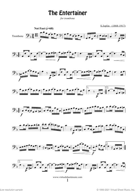 Free The Entertainer sheet music for trombone solo - High-Quality