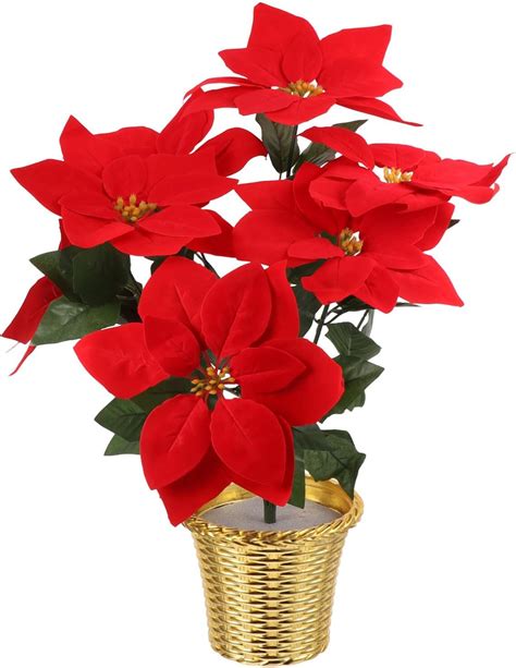 Amazon.com: ABOOFAN Potted Red Poinsettia Plant with Flower, Christmas Artificial Poinsettias ...