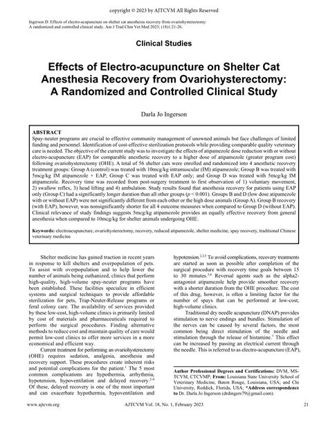 (PDF) Effects of Electro-acupuncture on Shelter Cat Anesthesia Recovery from Ovariohysterectomy ...