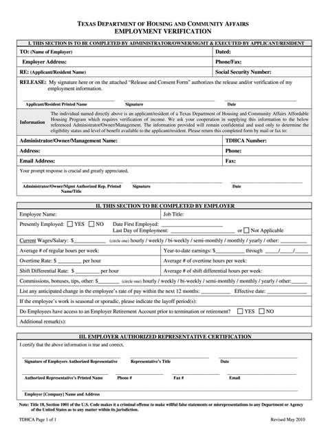 Texas Department Of Health And Human Services Employment Verification Forms - Employment Form