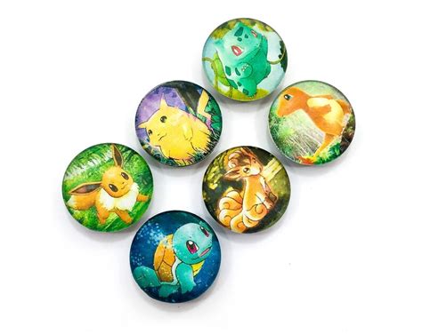 Pokémon Magnet Set 6-piece Glass Magnets Set 1 Round Magnets Vintage 90 ...