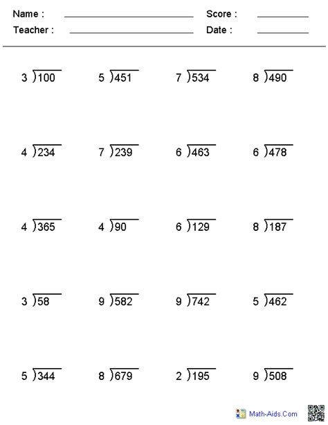 Grade 7 Long Division Sums : Division Worksheets Printable Division Worksheets For Teachers : A ...