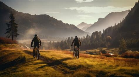 Premium AI Image | Friends riding bicycles in the mountains