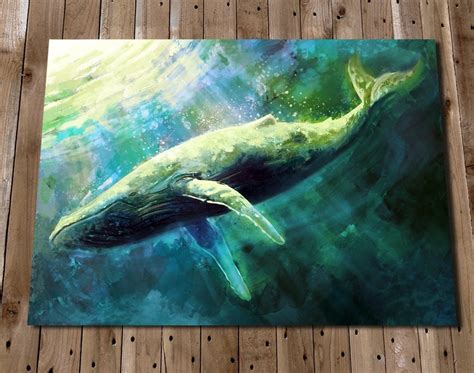 Whale Painting Print Blue Whale Art Poster Nautical Decor | Etsy