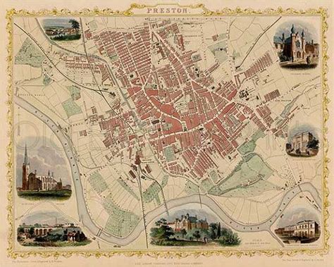 English Town map of Preston published by John Tallis, 1851. An ...