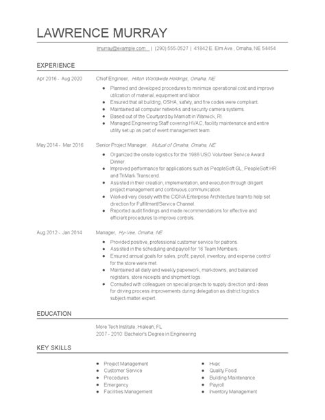 Chief Engineer Resume Examples and Tips - Zippia