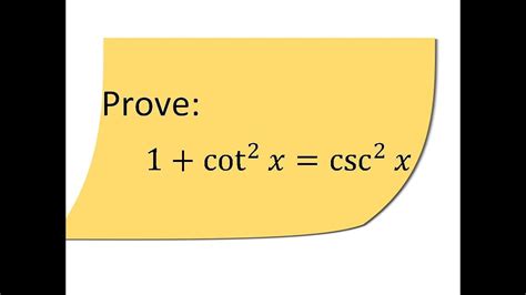 Prove the trigonometry identity: 1+cot^2x=csc^2x - YouTube