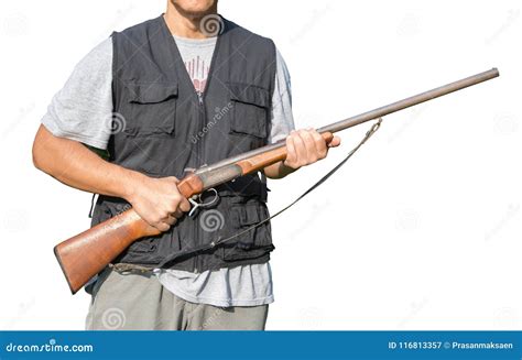 Man holding a shotgun stock image. Image of length, expression - 116813357