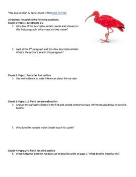 "The Scarlet Ibis" Short Story Chunked Questions and Text by Audrey King