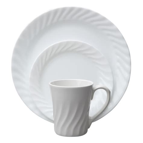 Sculpted swirls bring classic beauty to this all-white dinnerware. | Corelle dinnerware set ...