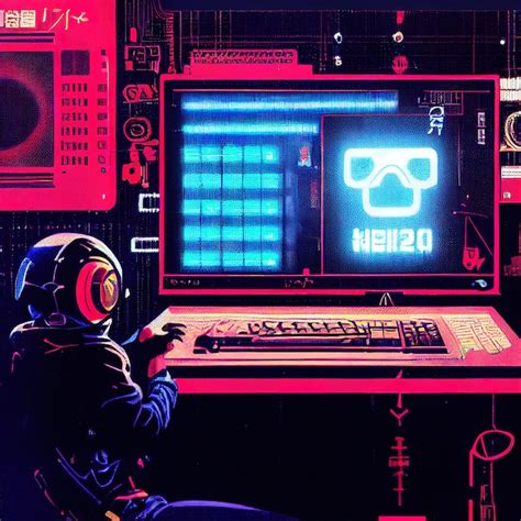 Ilustración de hacker de onda retro con neón de computadora | Foto Premium