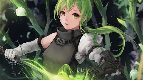 Download green eyes, anime girl, warrior 1600x900 wallpaper, 16:9 ...