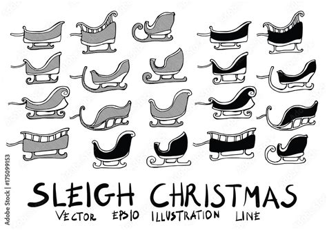 Hand drawn sleigh christmas isolated. Vector sketch black and white ...