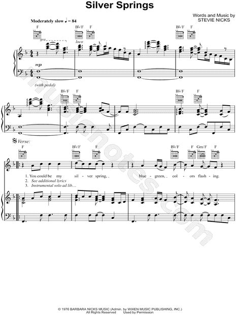 Fleetwood Mac "Silver Springs" Sheet Music in D Minor (transposable ...