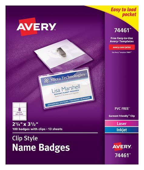 Avery Clip Style Name Badges, 2-1/4" x 3-1/2", 100 Badges (74461) – BrickSeek