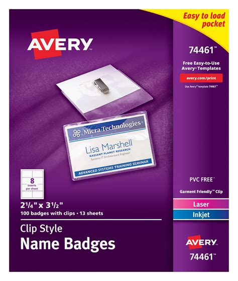 Avery Clip Style Name Badges, 2-1/4" x 3-1/2", 100 Badges (74461) - Walmart.com - Walmart.com