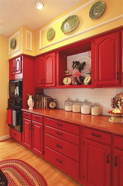 80+ Cool Kitchen Cabinet Paint Color Ideas | Red kitchen cabinets ...