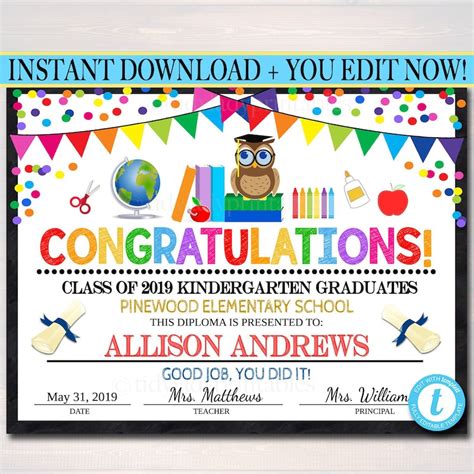 EDITABLE Graduation Certificate ANY GRADE Printable Diploma - Etsy