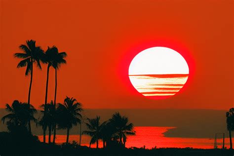 Red Sun over Paradise Graphic · Creative Fabrica