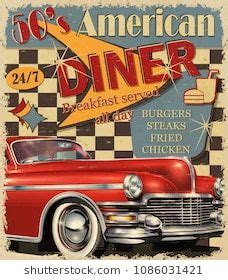 Vintage Food Posters, Poster Vintage Retro, Vintage Diner, 50s Diner, Car Posters, Room Posters ...