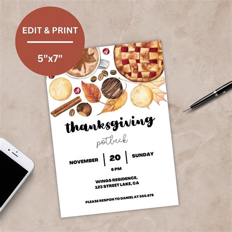 Editable Thanksgiving Potluck Invitation Template - Etsy