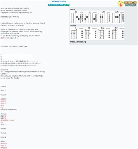 Chord: When I Praise - tab, song lyric, sheet, guitar, ukulele | chords.vip