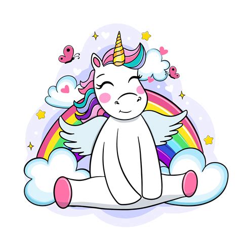 Cute rainbow unicorn with clouds and stars, sweet dreams concept ...