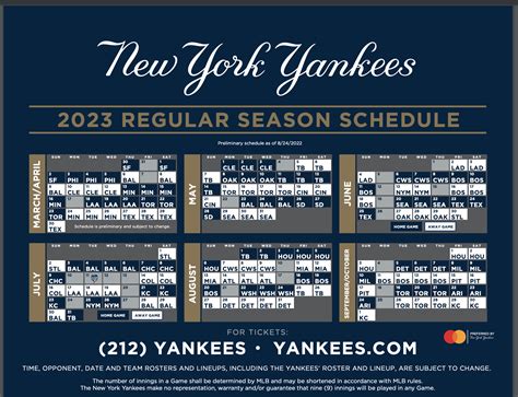 New York Yankees Printable Regular Season Schedule - 2023 - yebscore.com