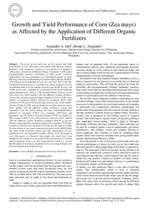 (PDF) Impact of Organic Fertilizers on Corn Growth and Yield