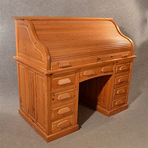 Antique Rolltop Bureau Pine Roll Top Tambour Desk - Antiques Atlas